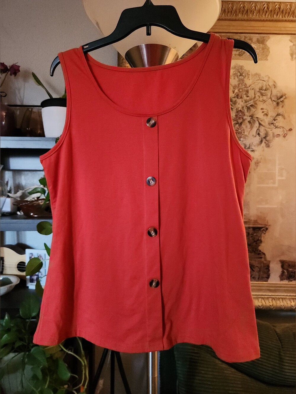 Orange Button-Front Tank Top